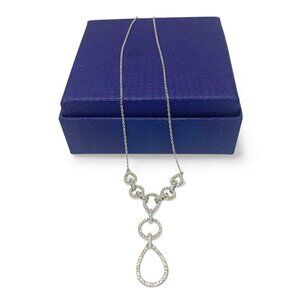 14K White Gold Diamond Drop Necklace With Teardrop Pendant & Chain 18"